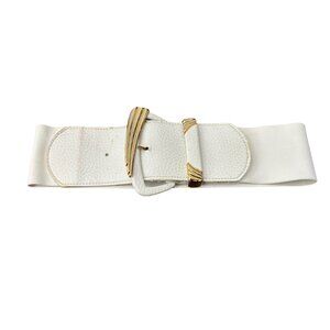 Vintage Preferred Elements White Elastic Belt Gold-Tone Buckle Accent Size S